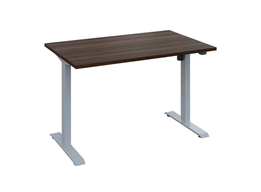 Flexi 28-12 výškově nastavitelný stůl, kovová podnož stříbrná, deska 25 mm, široký 1200 mm, ořech královský